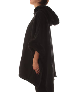 Twinset poncho con inserti in ecopelliccia da donna nero