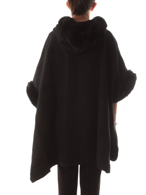 Twinset poncho con inserti in ecopelliccia da donna nero