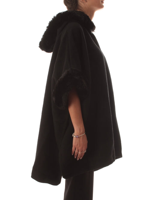 Twinset poncho con inserti in ecopelliccia da donna nero