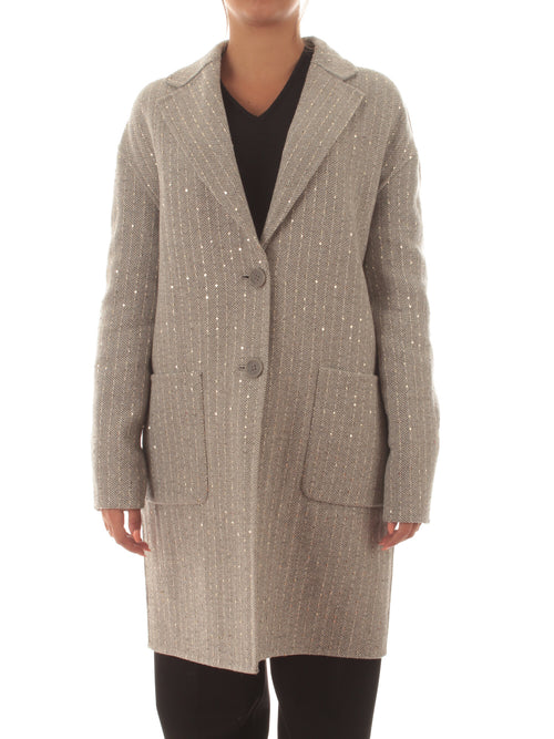 Twinset cappotto in panno double con paillettes da donna gessato grigio