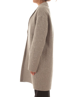 Twinset cappotto in panno double con paillettes da donna gessato grigio