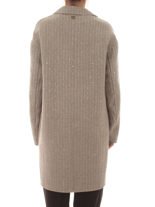 Twinset cappotto in panno double con paillettes da donna gessato grigio