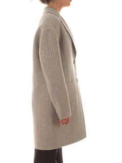 Twinset cappotto in panno double con paillettes da donna gessato grigio