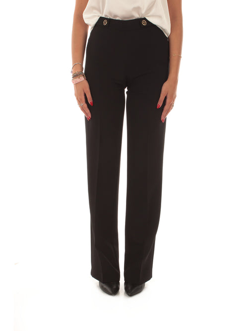 Twinset pantaloni a palazzo con bottoni Oval T con strass da donna nero