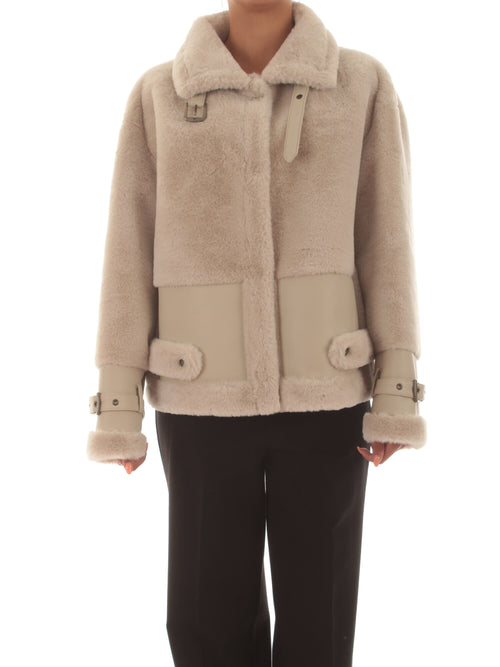 Twinset giacca in faux fur con cinturini da donna old white