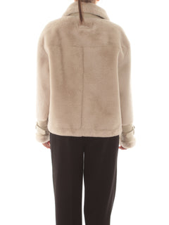 Twinset giacca in faux fur con cinturini da donna old white