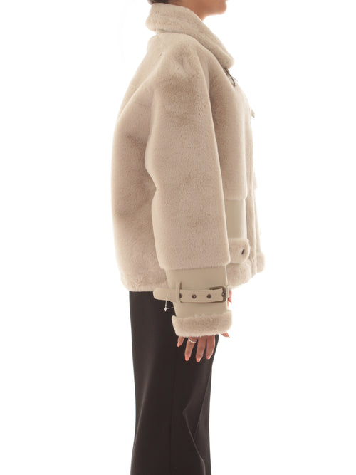 Twinset giacca in faux fur con cinturini da donna old white