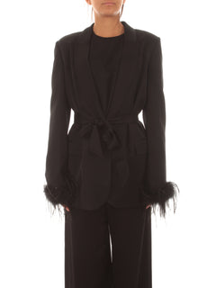 Twinset blazer in raso con piume da donna nero