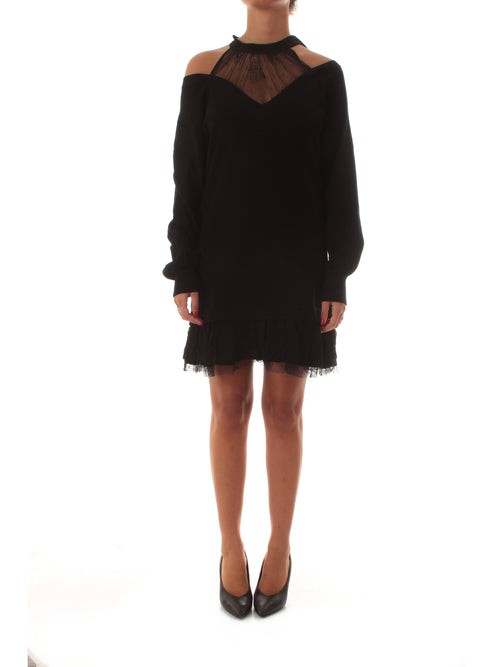 Twinset abito in maglia con tulle da donna nero