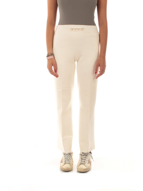 Twinset pantalone in maglia con ricamo di strass da donna neve