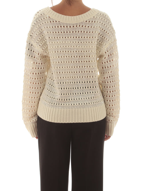 Twinset maglia traforata con micro paillettes da donna neve