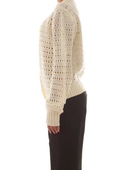 Twinset cardigan con micro paillettes da donna neve