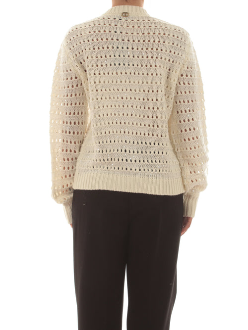 Twinset cardigan con micro paillettes da donna neve