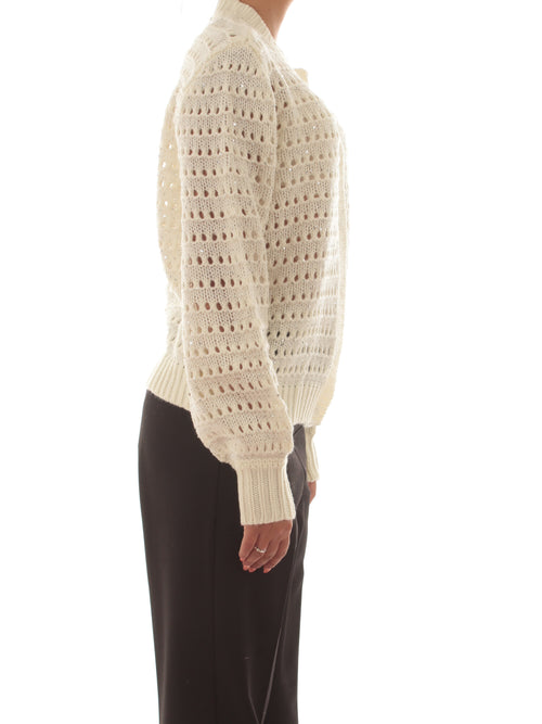 Twinset cardigan con micro paillettes da donna neve