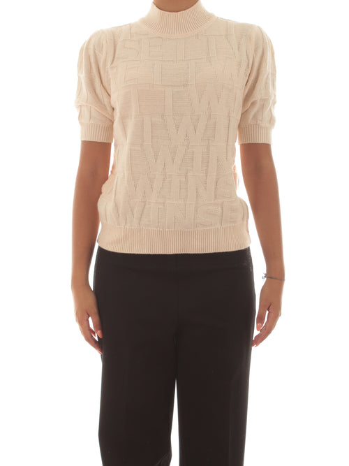 Twinset maglia in cotone e cashmere da donna old white