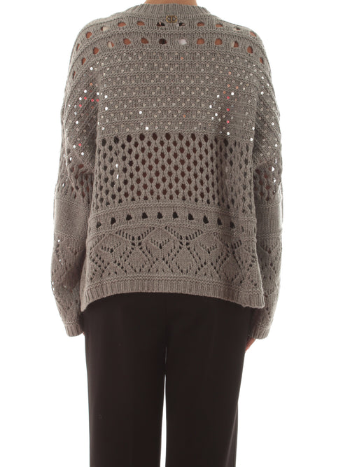 Twinset maglia in misto lana con paillettes da donna grigio melange