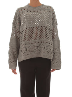 Twinset maglia in misto lana con paillettes da donna grigio melange