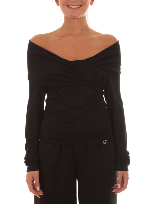 Twinset blusa con scollo arricciato da donna nero