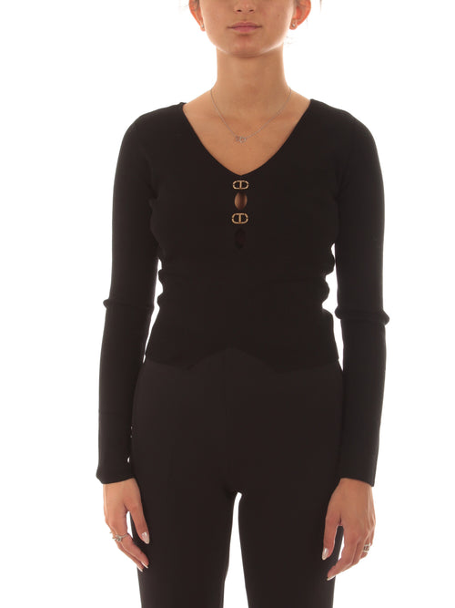 Twinset maglia doppio uso con Oval T da donna nero