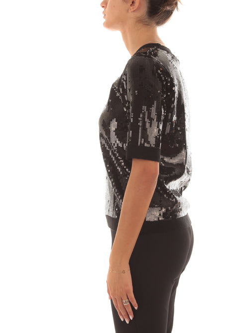 Twinset maglia con ricamo in full paillettes da donna nero