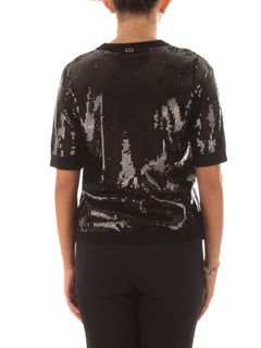 Twinset maglia con ricamo in full paillettes da donna nero