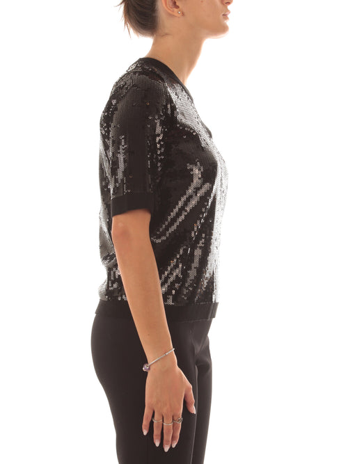 Twinset maglia con ricamo in full paillettes da donna nero