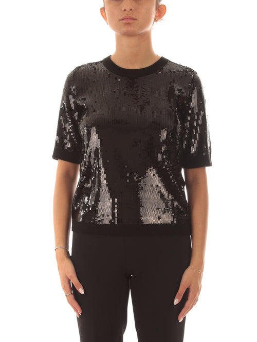 Twinset maglia con ricamo in full paillettes da donna nero