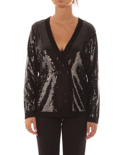 Twinset cardigan doppiopetto in full paillettes da donna nero