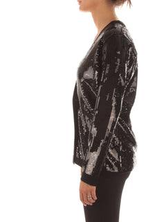 Twinset cardigan doppiopetto in full paillettes da donna nero