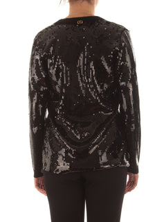 Twinset cardigan doppiopetto in full paillettes da donna nero