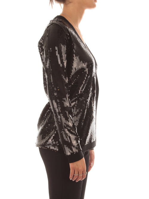 Twinset cardigan doppiopetto in full paillettes da donna nero