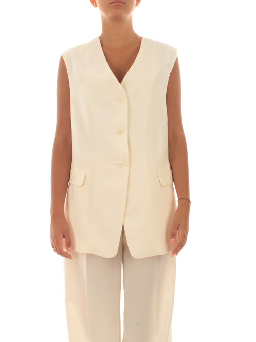 Jucca gilet asimmetrico in misto lana vergine da donna panna