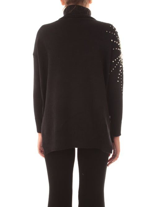 Try Me maglia dolcevita con perline e strass da donna nero