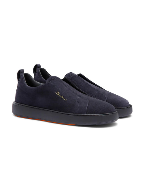 Santoni sneaker slip on in suede da uomo blue