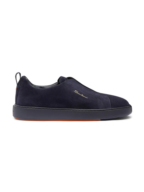 Santoni sneaker slip on in suede da uomo blue