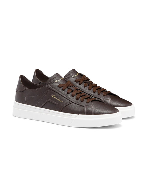 Santoni double buckle sneaker in pelle bottalata da uomo dark brown