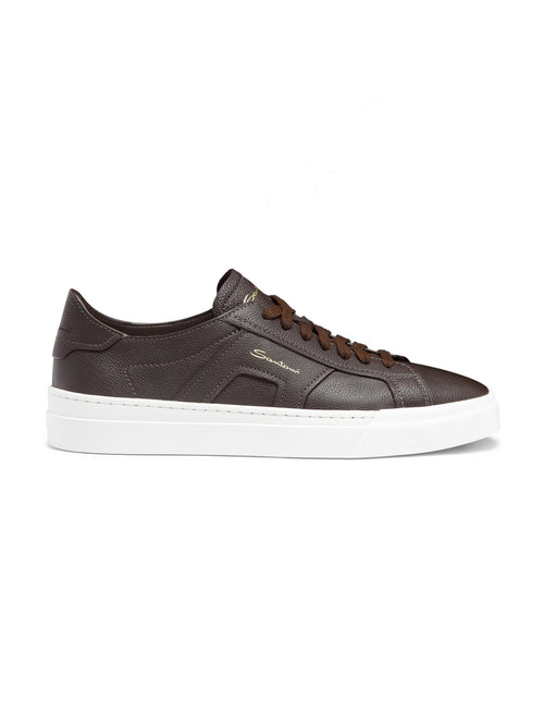 Santoni double buckle sneaker in pelle bottalata da uomo dark brown