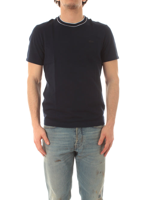 Lacoste T-shirt in piqué elasticizzato da uomo blu navy