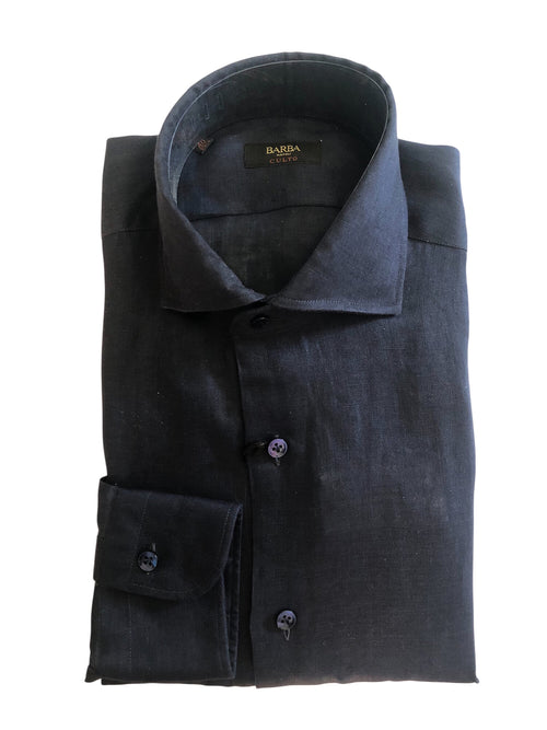 Barba camicia Culto in lino da uomo blu navy