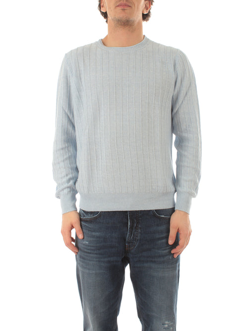 Barba maglia da uomo in misto lino azzurro