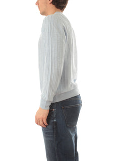 Barba maglia da uomo in misto lino azzurro