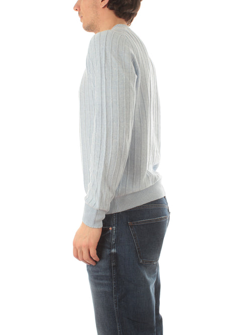 Barba maglia da uomo in misto lino azzurro