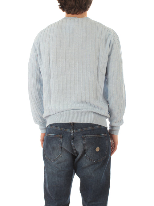Barba maglia da uomo in misto lino azzurro