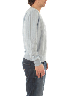 Barba maglia da uomo in misto lino azzurro