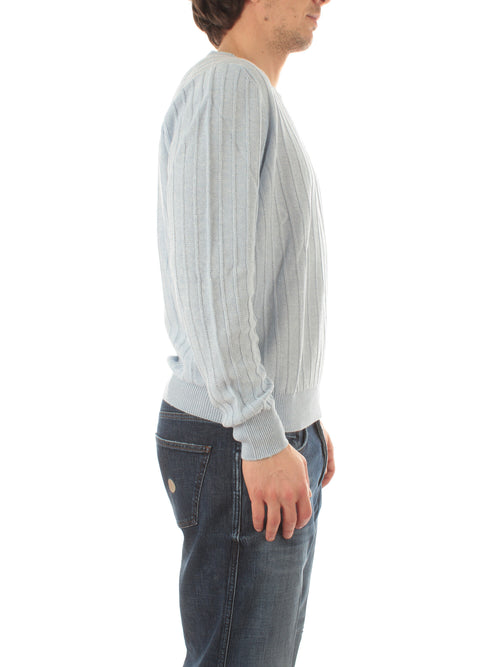 Barba maglia da uomo in misto lino azzurro