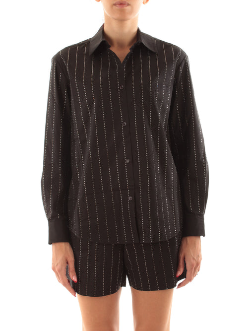 Mc2 Saint Barth MEREDITH camicia con strass da donna POPELINE STRASS STRIPES 00