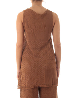 Akep maxi top in punto pizzo da donna caramello