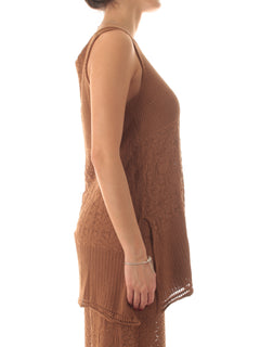 Akep maxi top in punto pizzo da donna caramello