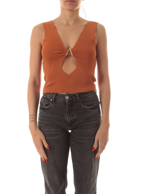 Akep mini crop top con fibbia logo da donna zucca