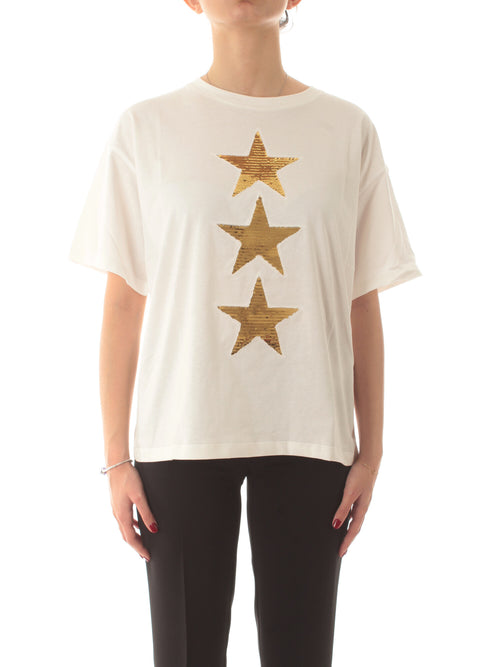 Akep T-shirt in jersey con stelle paillettes da donna bianco